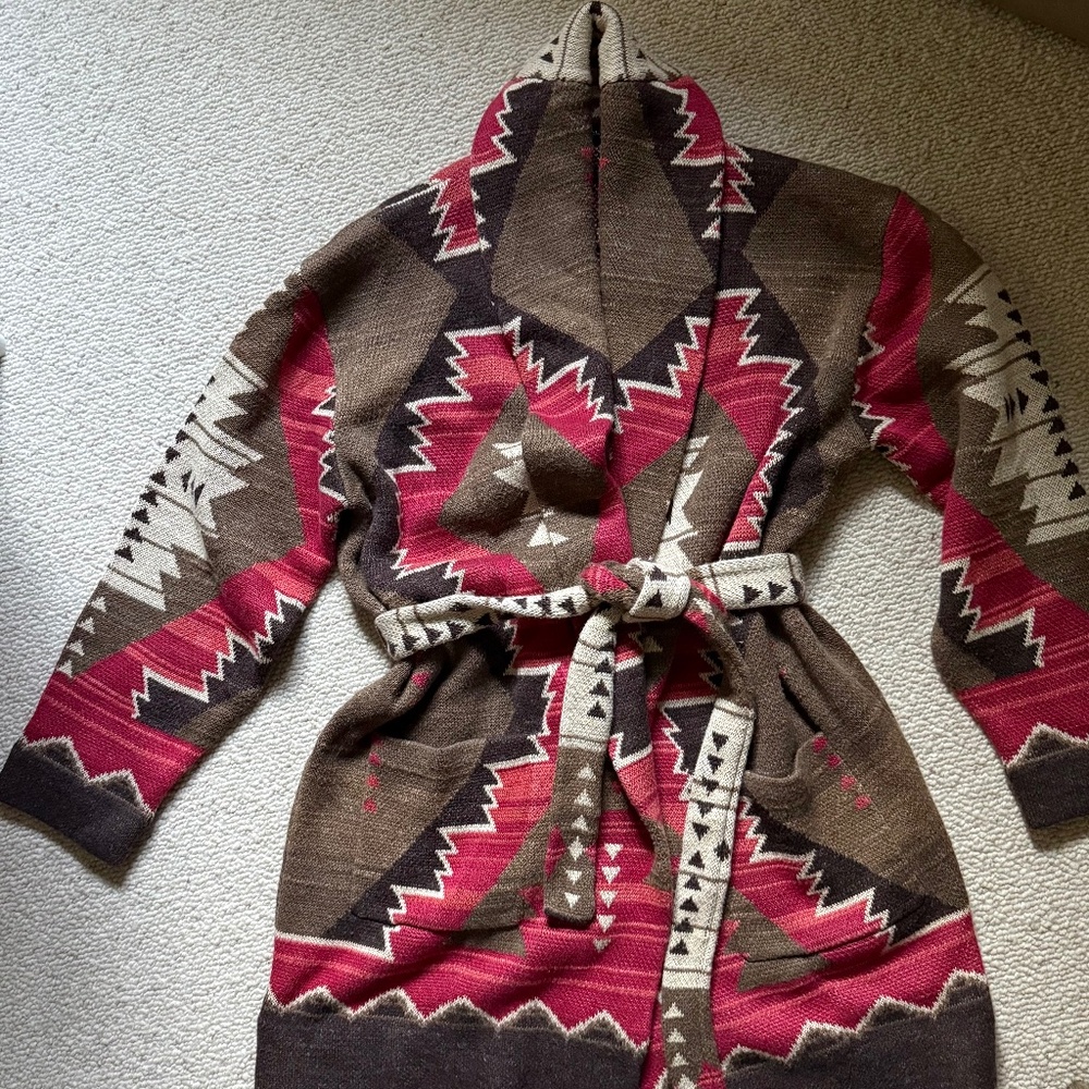 Ralph Lauren Sweater Hand knit Cardigan Tribal Shawl Cotton Shawl C